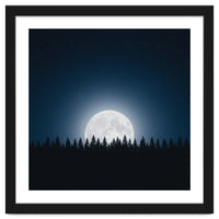 Midnight Serenity: Full Moon Over Forest Silhouettes