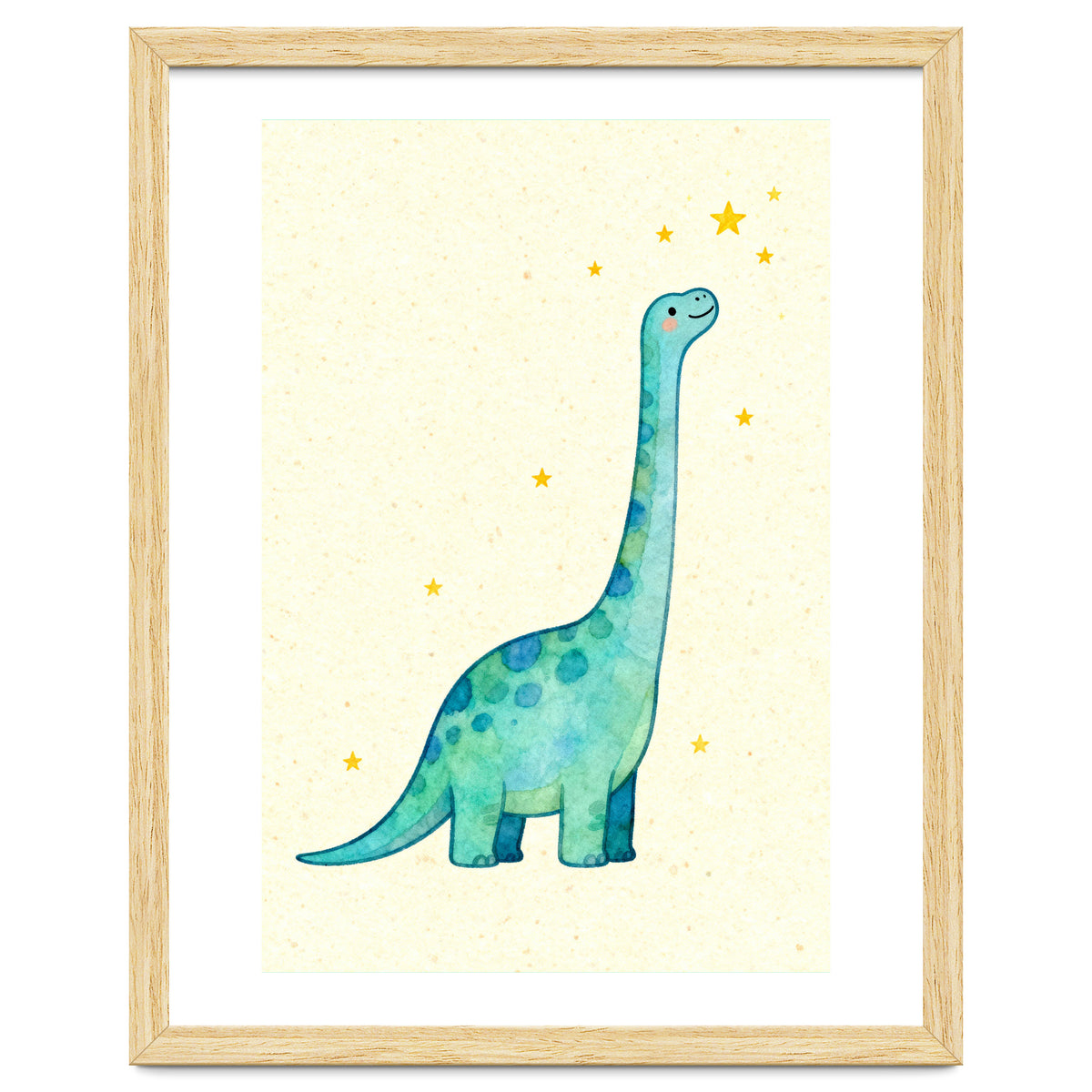 Cute Brontosaurus Watercolor Art, Whimsical Dinosaur Nursery Print, Starry Dino Illustration