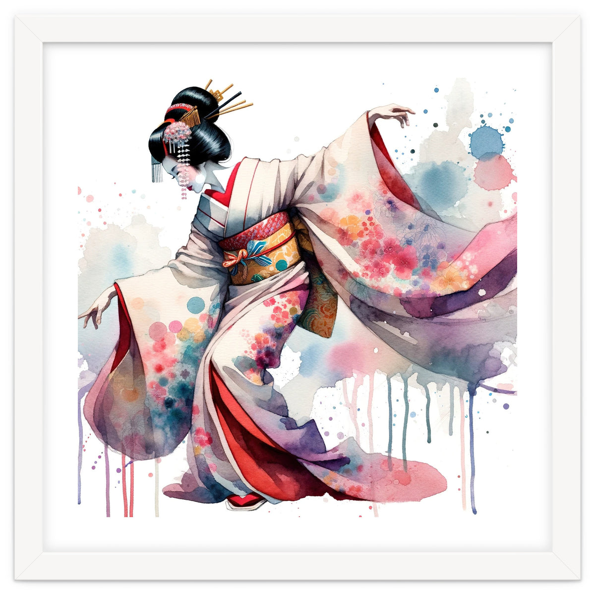 Geisha Dancer With Flowing Kimono