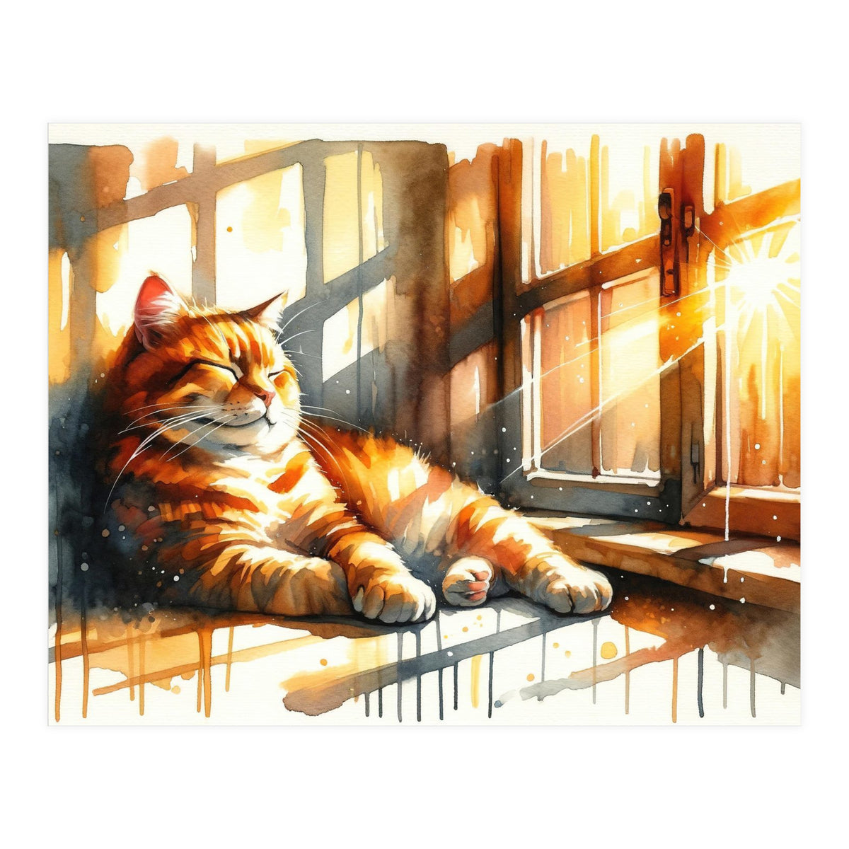 Cat Relaxing In Sunlight (Print Only)