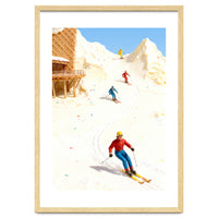 Skiing on Ice Cream Mountains, Miniature Skiers Winter Art Print for Kitchen Decor