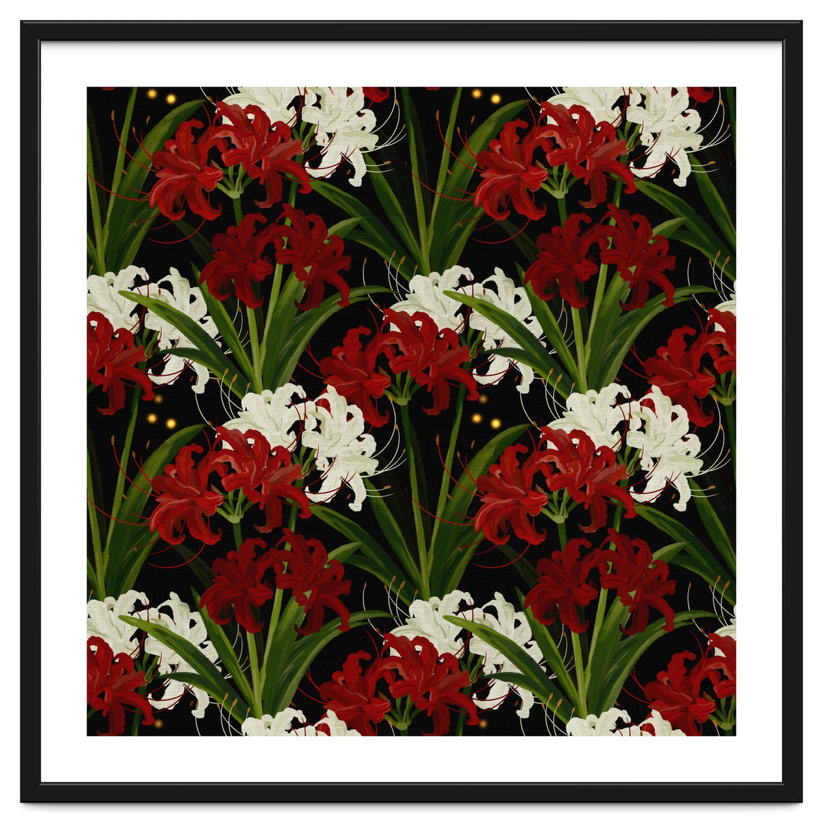 Red and White Spider Lily Flower Print Elegant Botanical Japanese Inspired Floral Artwork