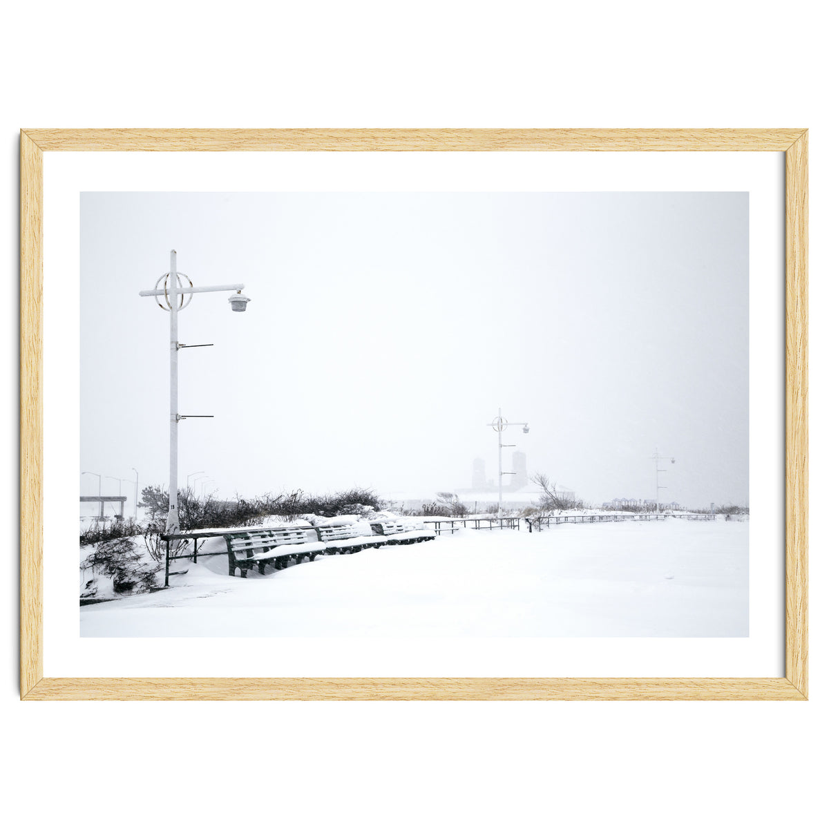 Street light and Bench in Winter snowscape