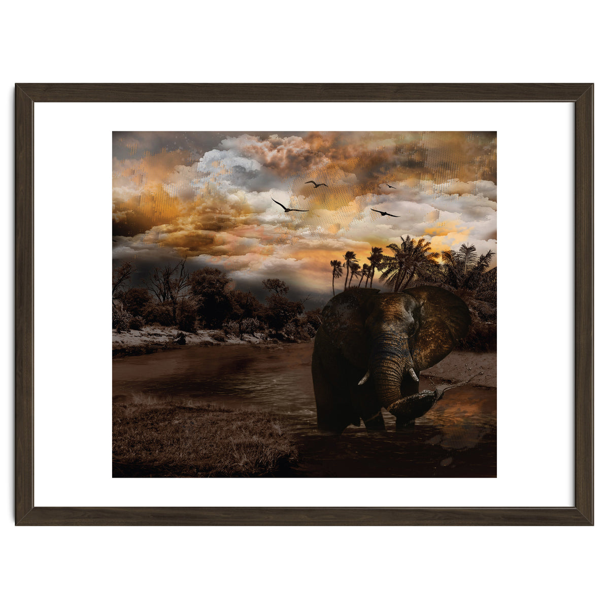 Elephant Scenic Golden Sunset African Wildlife Landscape