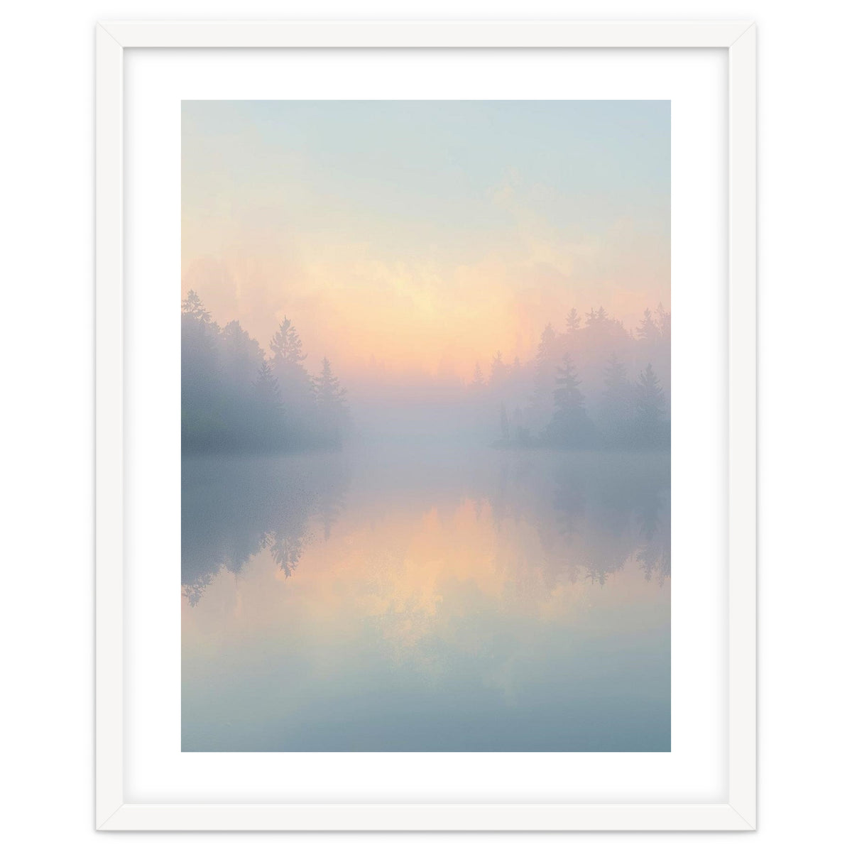 Misty Sunrise Over Pine Forest Lake