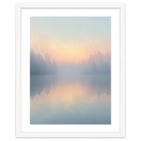 Misty Sunrise Over Pine Forest Lake
