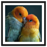 Lovebirds Couple Nuzzling With Orange And Yellow Feathers thumbnail