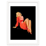 Smiling Pinup Woman Posing In Red Dress thumbnail