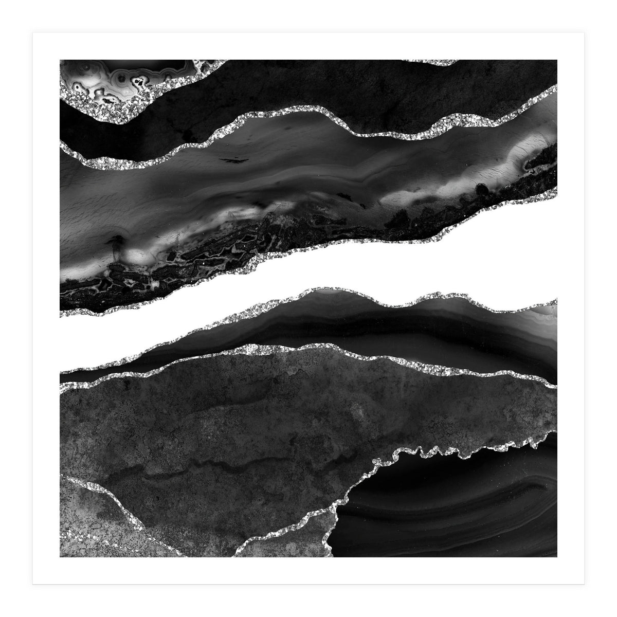 Black & Silver Agate Texture 08  (Print Only)