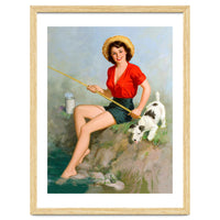 Pinup Girl Fishing With Her Dog
