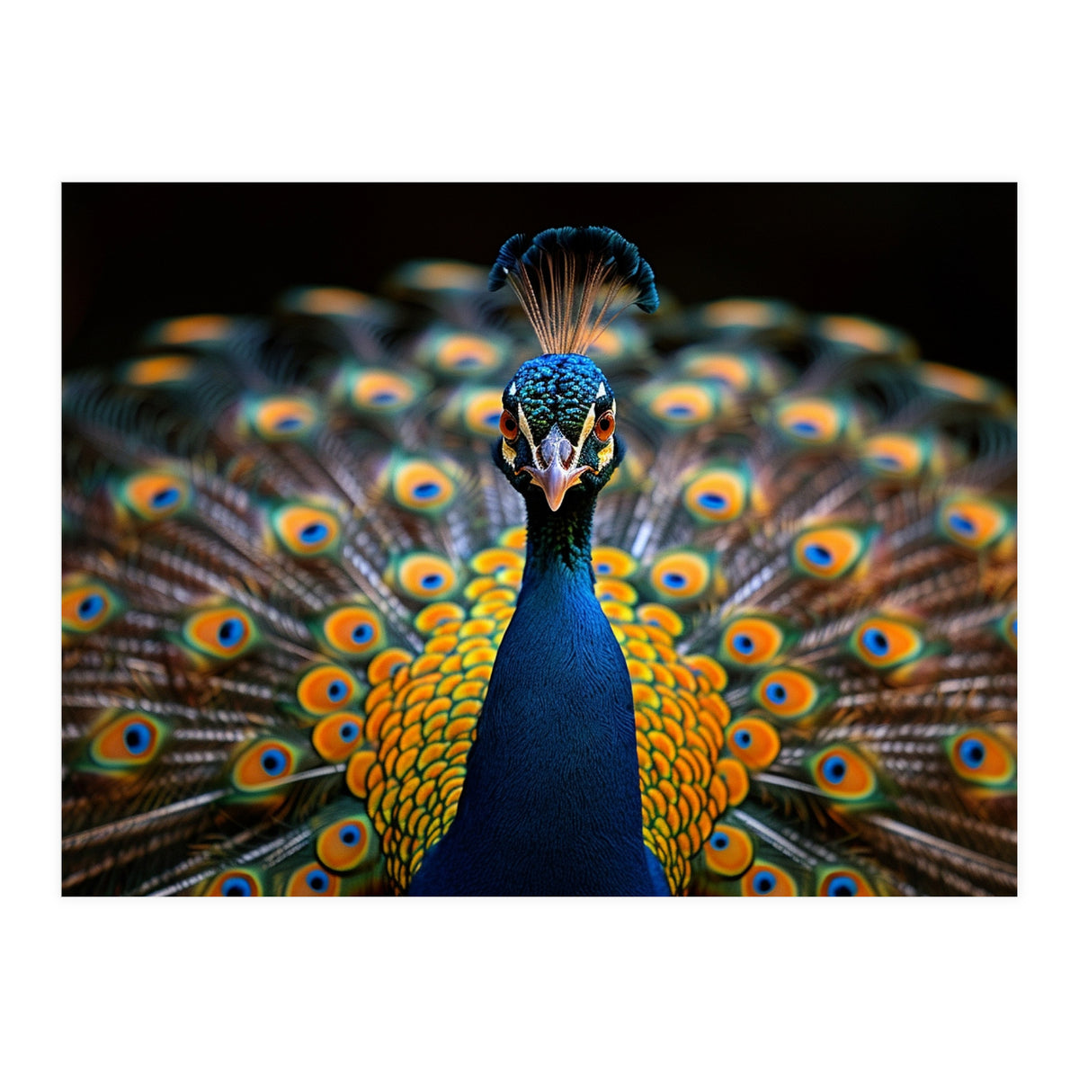 Close Up Peacock Displaying Its Feathers (Print Only)