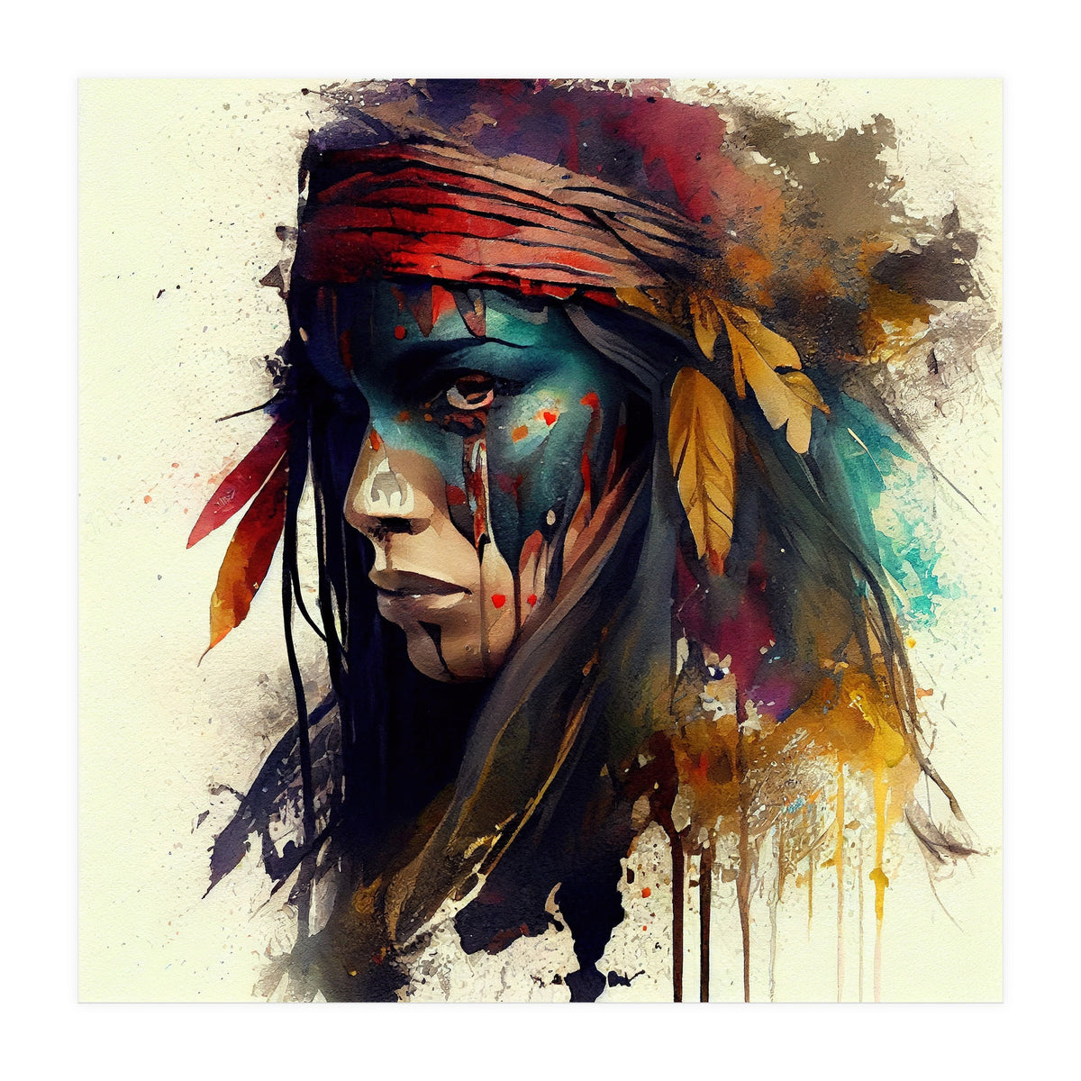 Powerful American Native Warrior Woman #3 (Print Only)