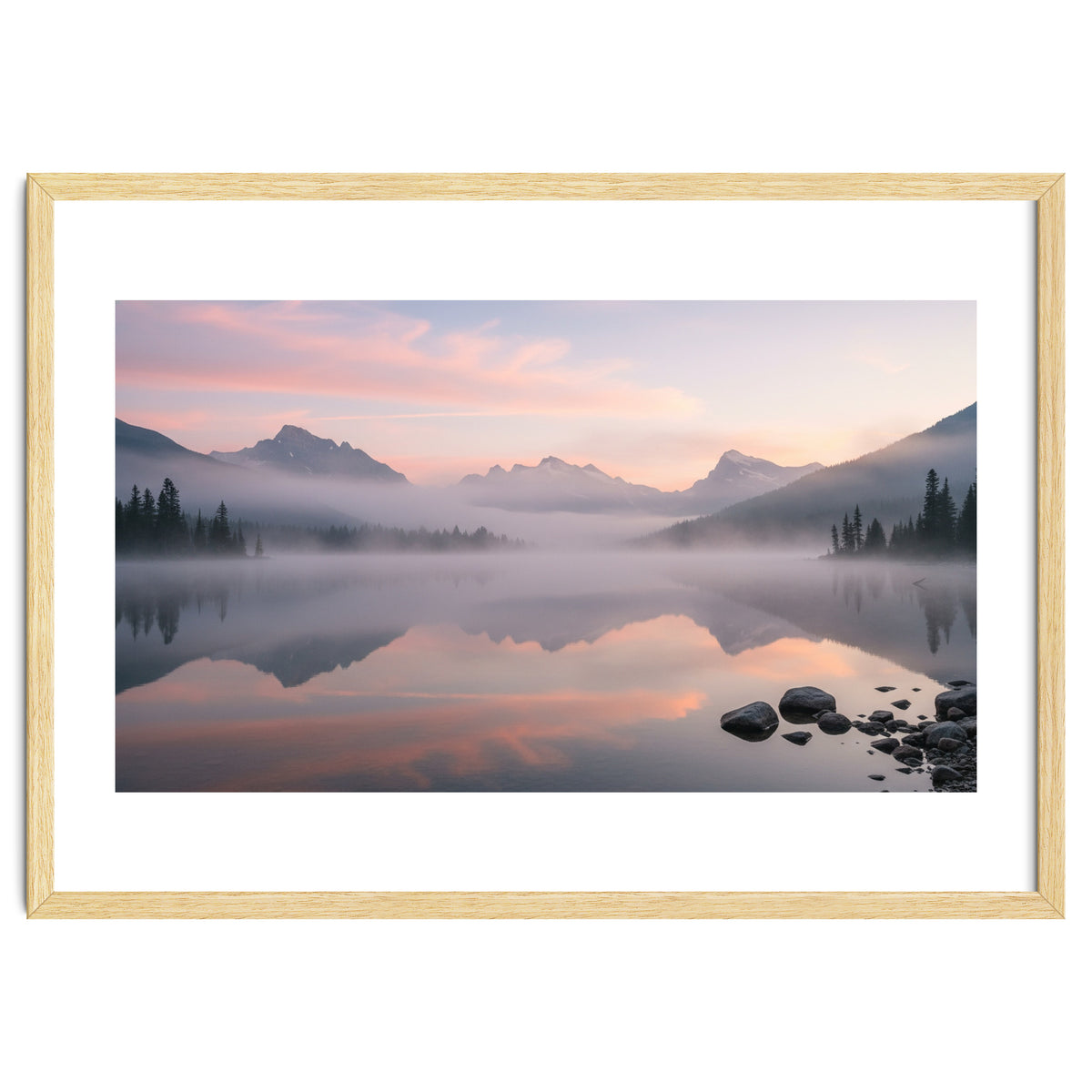 Misty Morning Reflection: Serene Alpine Lake