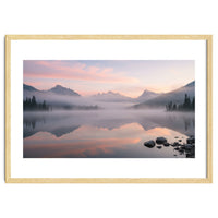 Misty Morning Reflection: Serene Alpine Lake
