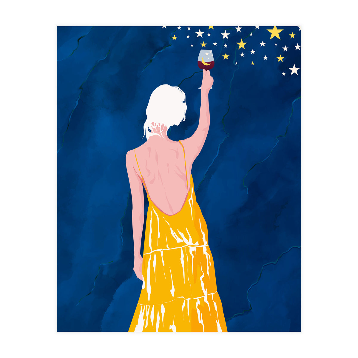 Pour Me Some Magic, Moon Stars Night Sky, Bohemian Woman Positivity Hope Miracle, Wine Holidays New Years Eclectic Gifts (Print Only)