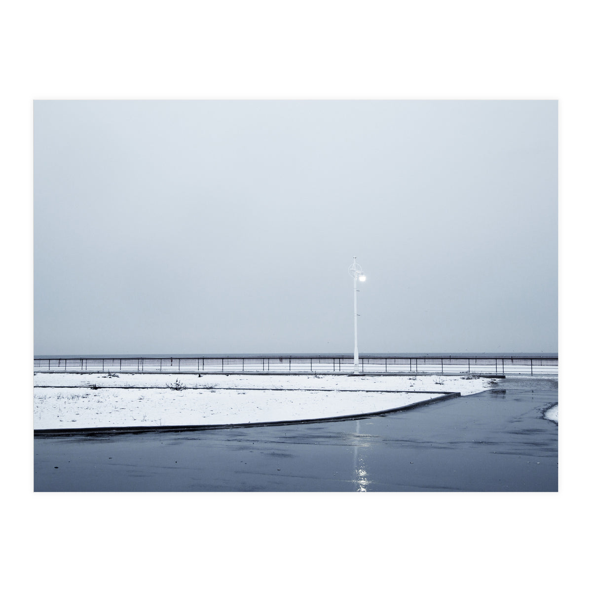 Street light turned on the winter snow street (Print Only)