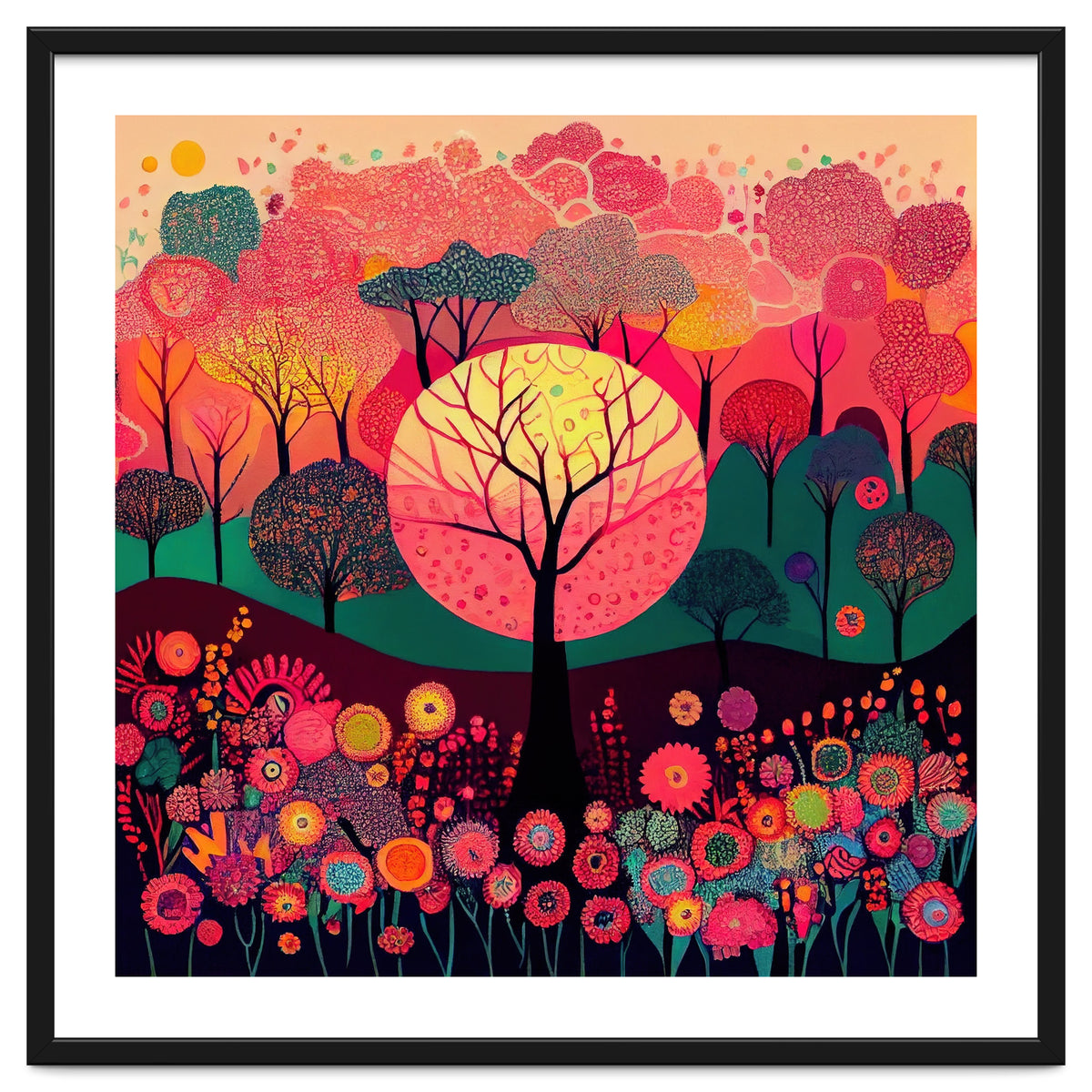 Folk Sunset Forest In Bloom