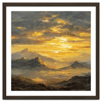 Vibrant Golden Hour Horizon Over Distant Mountain Ridges