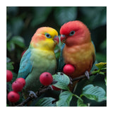 Lovebirds Perched Amidst Red Berries And Green Foliage (Print Only) thumbnail