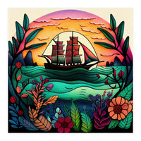Folk Sunset Sailing Ship (Print Only)