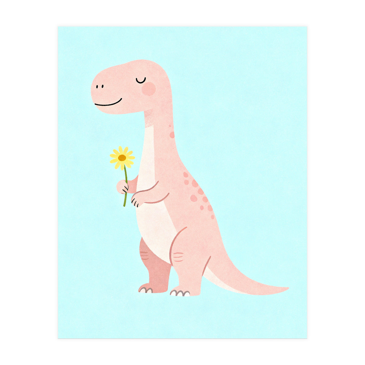 T-Rex Tyrannosaurus Dinosaur Art, Whimsical Dino with Flower, Gentle Nursery Print (Print Only)