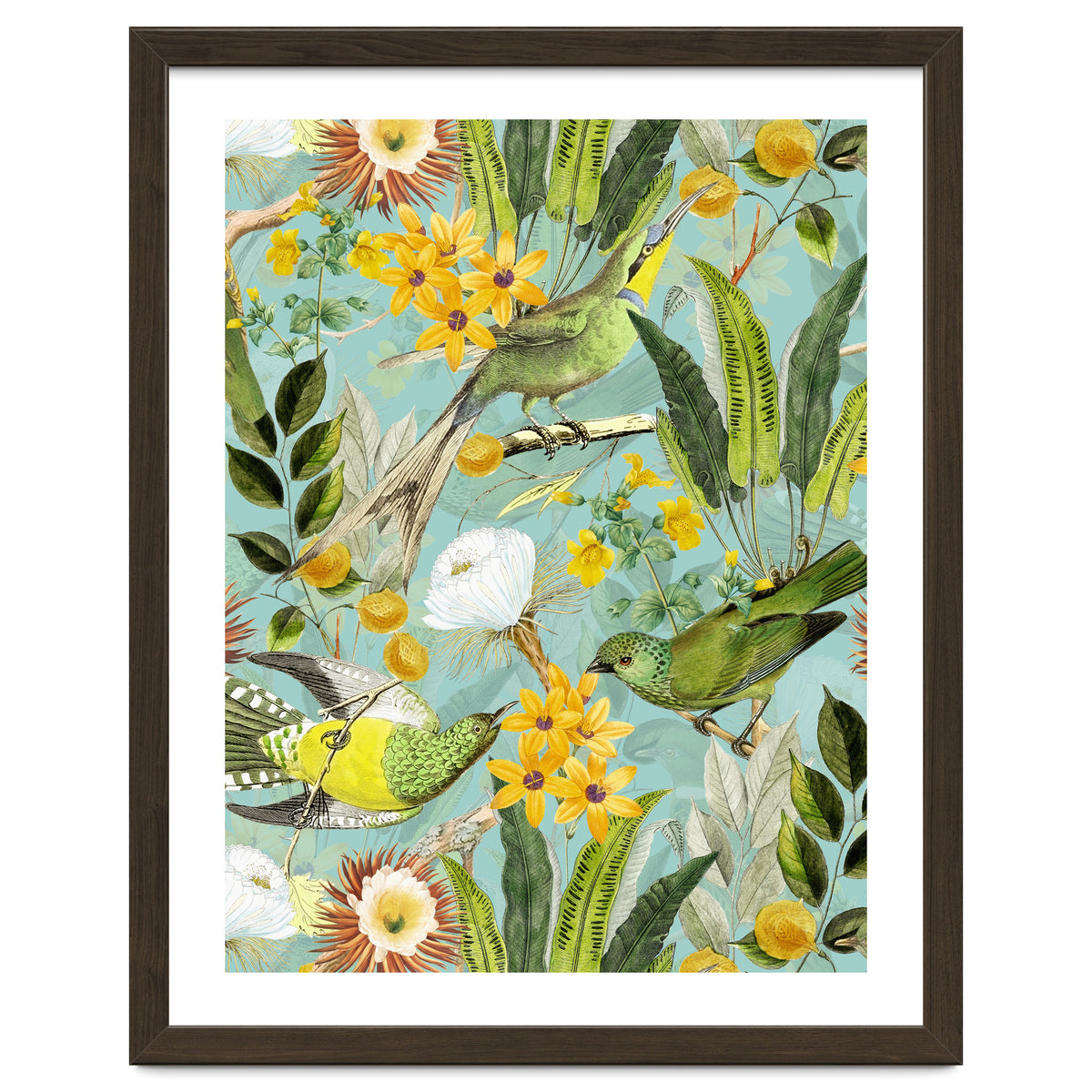 Exotic Birds in Flower Jungle