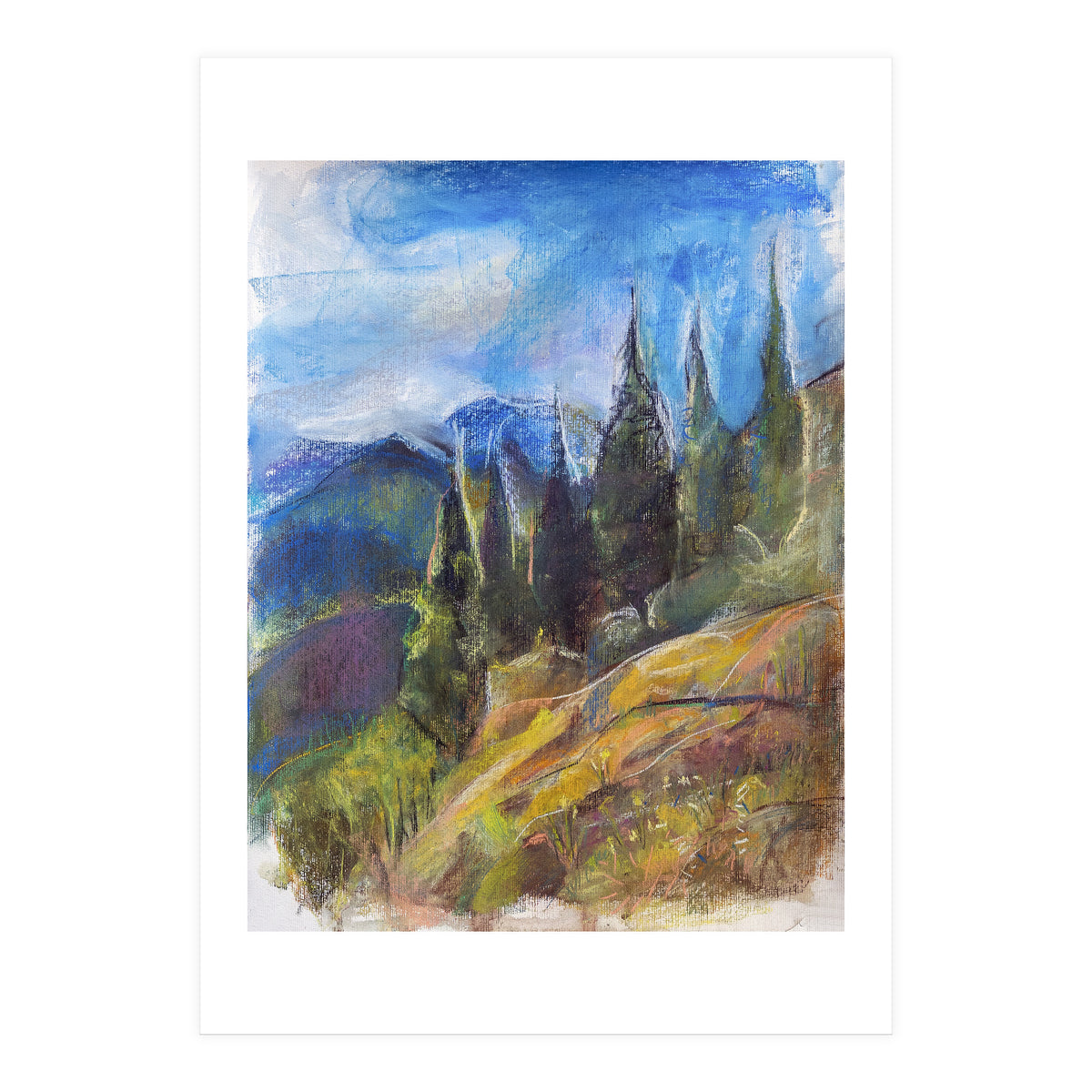 Pastel drawing of an Alpine Pine Forest (Print Only)