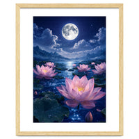 Moonlit Lotus Pond: Serene Nighttime Floral Landscape
