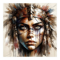 Regal Warrior Woman Watercolor Portrait (Print Only)