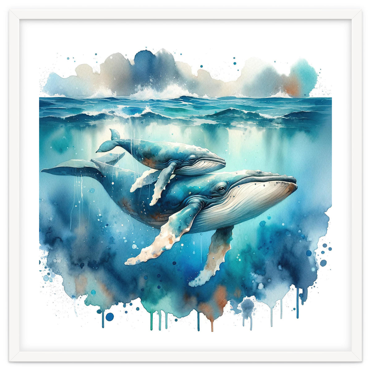 Mother And Calf Whales Watercolor