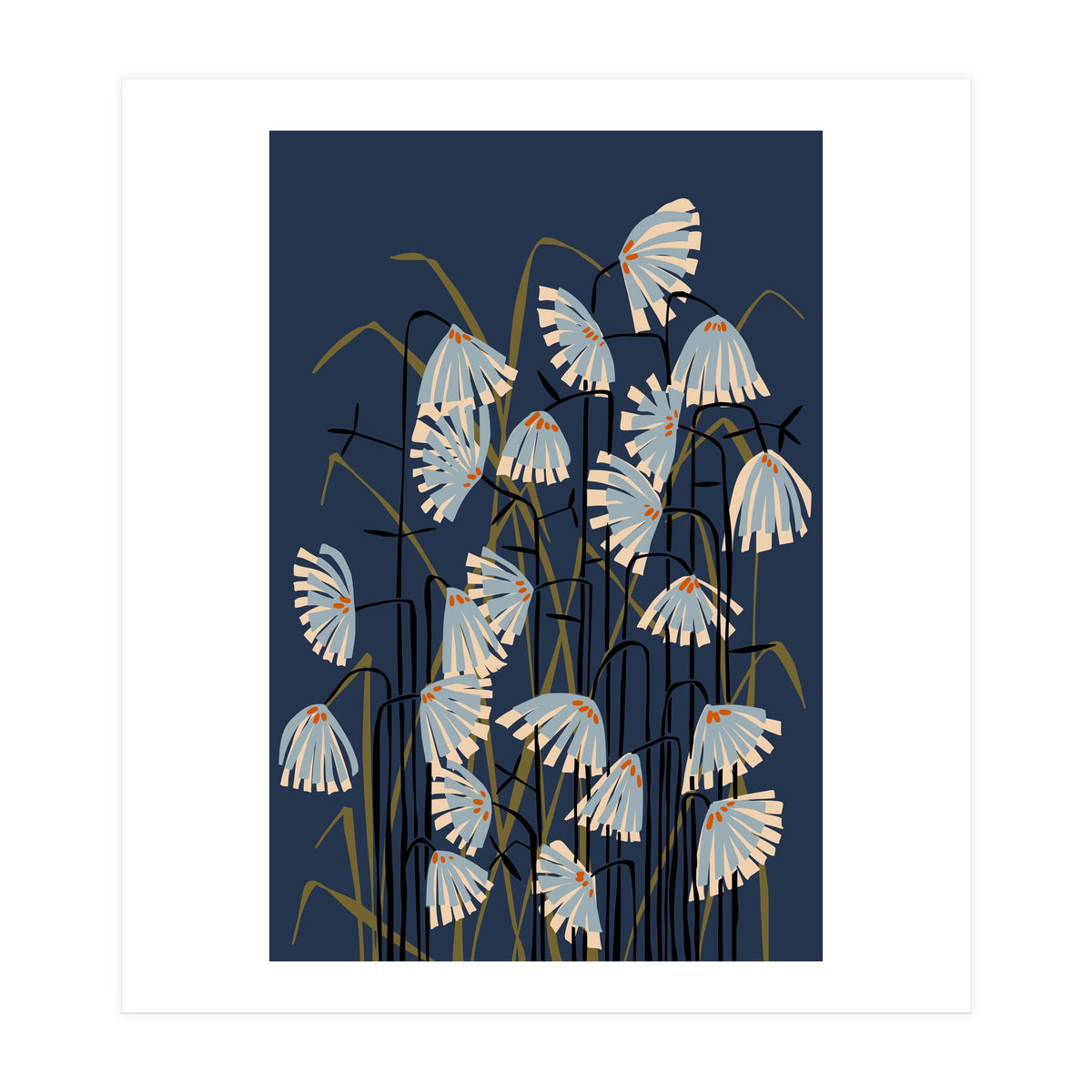 Linocut flower meadow blue (Print Only)