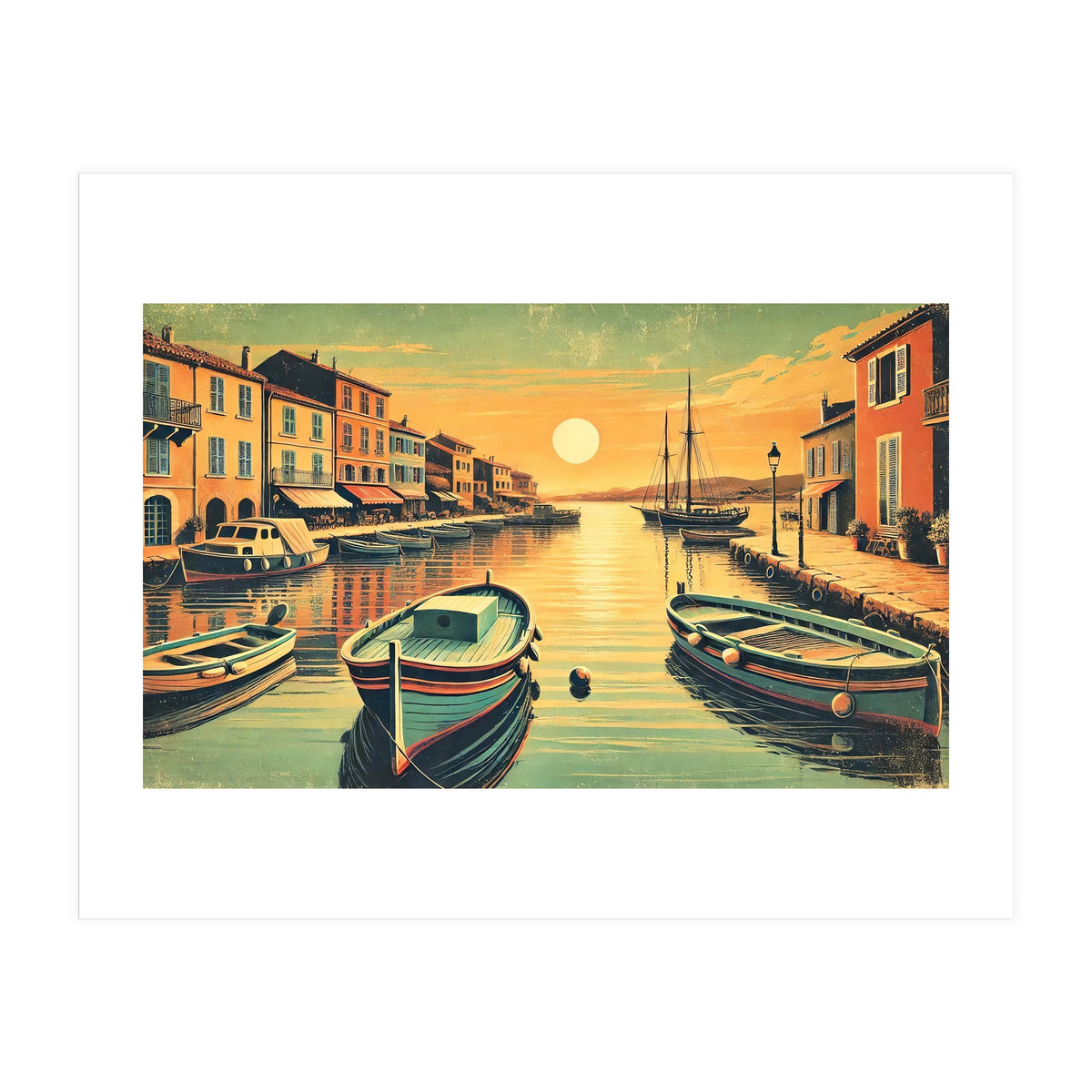 Vintage Harbor Sunset Poster (Print Only)