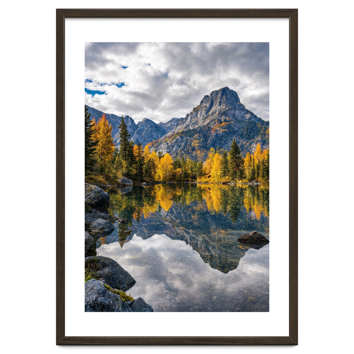 Golden Autumn Reflection: Majestic Mountain Wilderness Landscape