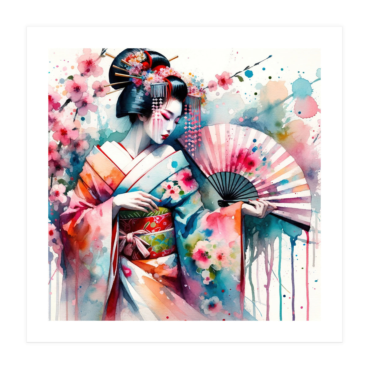 Watercolor Geisha Dancer #2 (Print Only)