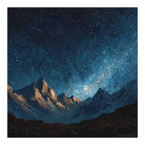 Starry Night Over Majestic Mountains Impasto Oil Painting Style (Print Only) thumbnail