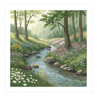 Vibrant Forest Stream Watercolor Painting (Print Only)