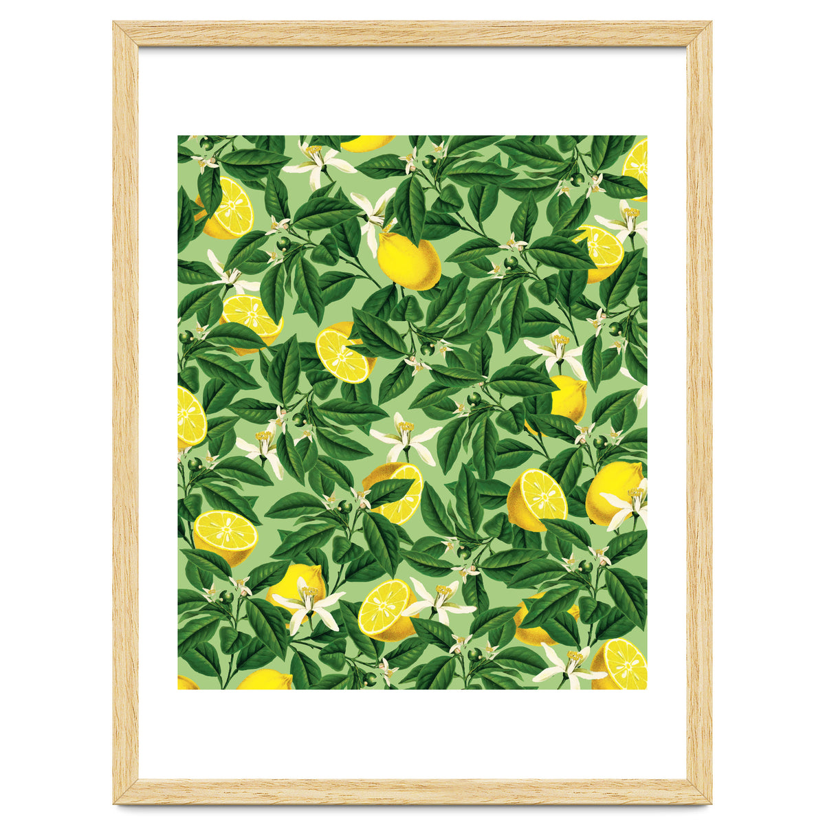 Lemonade Garden, Green Fresh Lemon Botanical Illustration, Vibrant Summer Tropical Fruit Nature