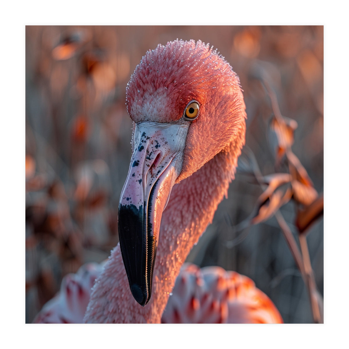 Close Up Of A Pink Flamingo Head In Sunlight (Print Only)