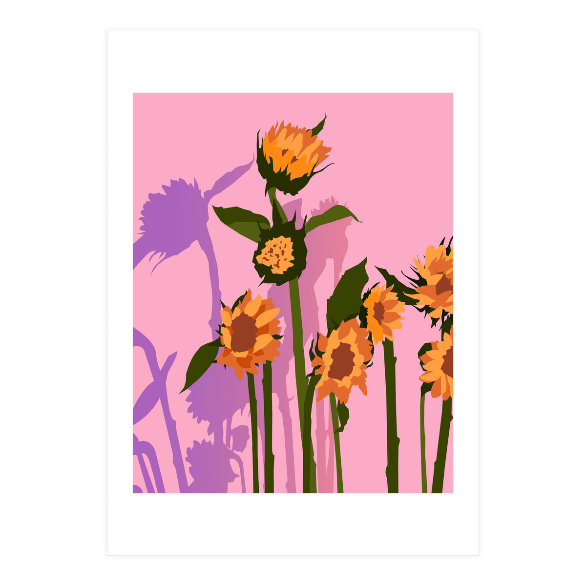 Golden Sunflowers Inside, Botanical Nature Floral Plants Painting, Blush Meadow Blossom Spring, Summer Bohemian Eclectic Positivity (Print Only)