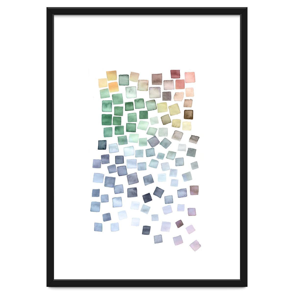 Watercolor Geometric Square Shapes Blue