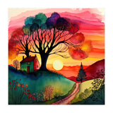 Watercolor Folk Art Sunset (Print Only) thumbnail