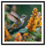 Hummingbird Feeding On Yellow Flowers Nectar thumbnail