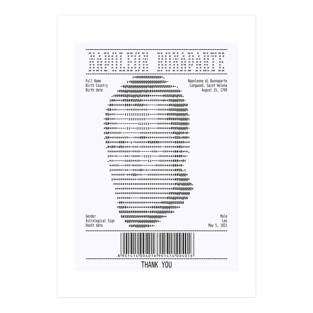 Receipt Art Napoleone Buonaparte (Print Only)