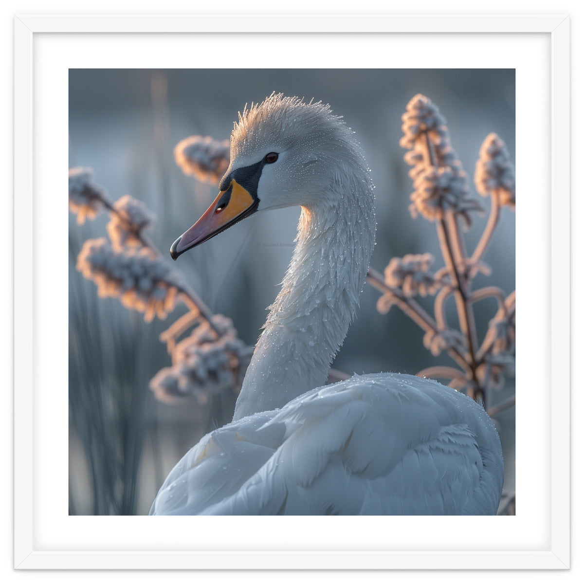 Swan Portrait Dew Drops Morning Light