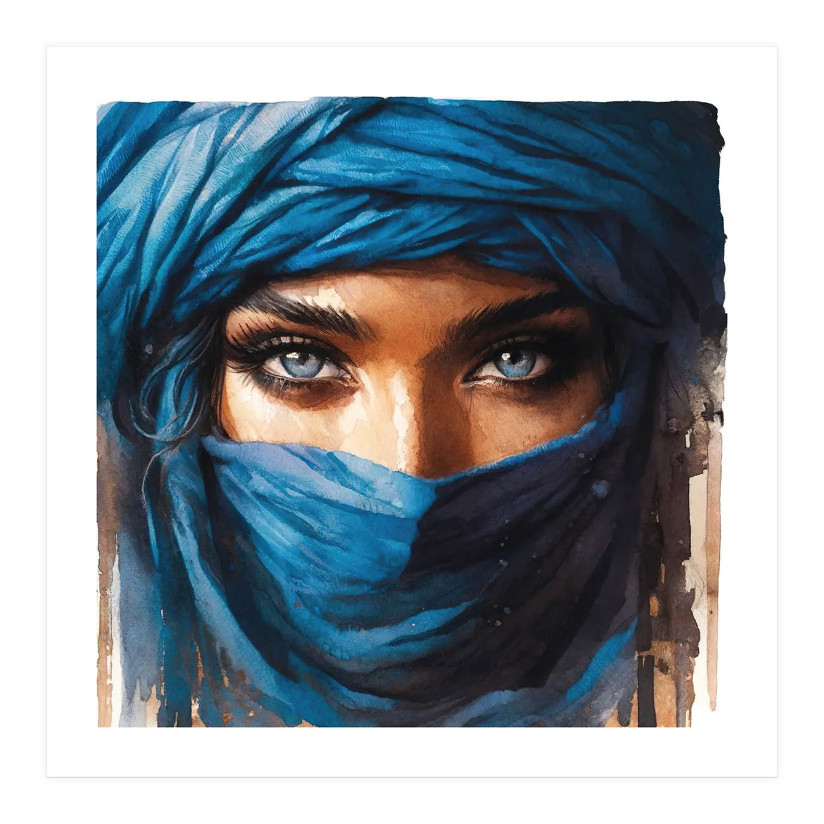 Blue Eyes Tuareg Woman Portrait (Print Only)