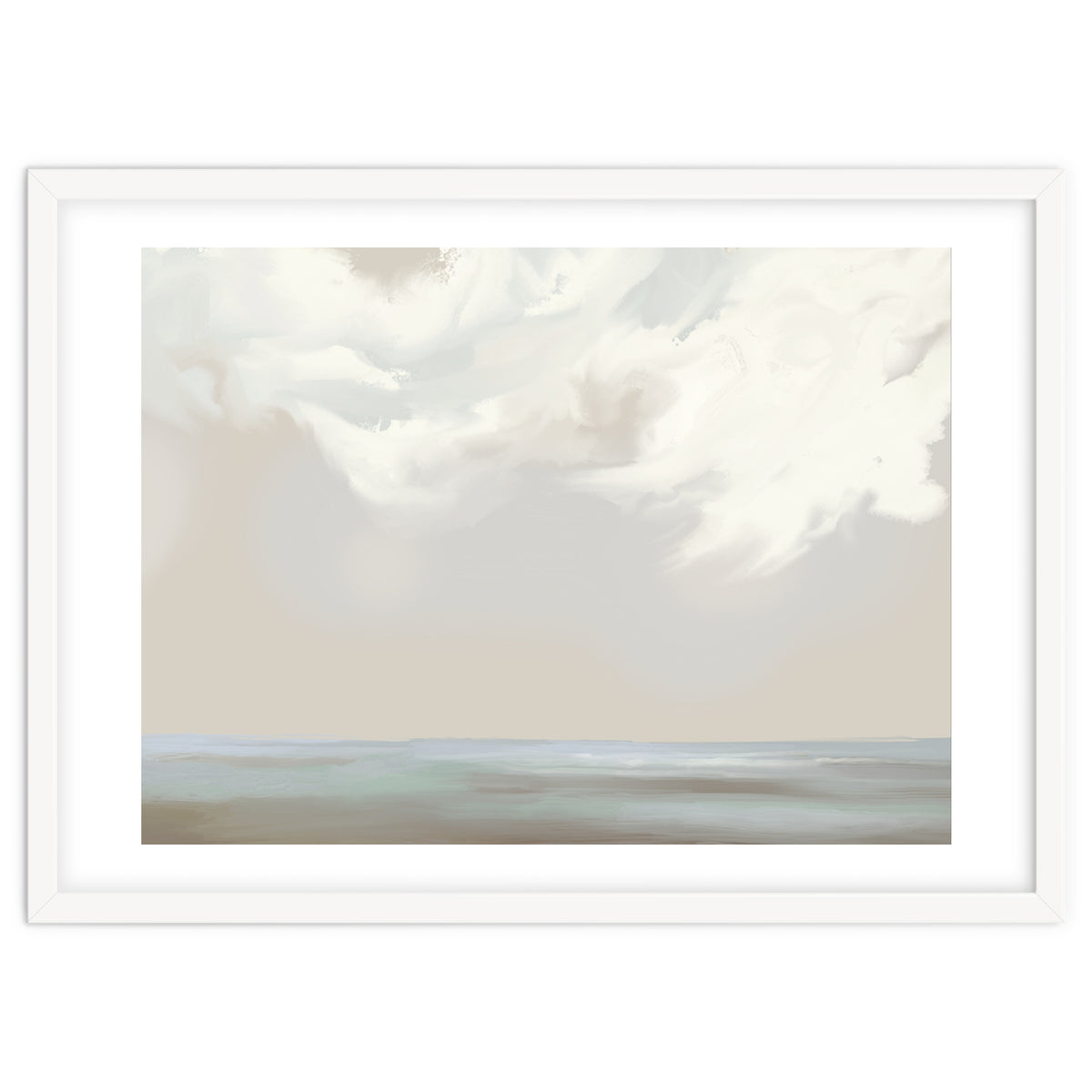 Abstract muted sea and clouds oil painting