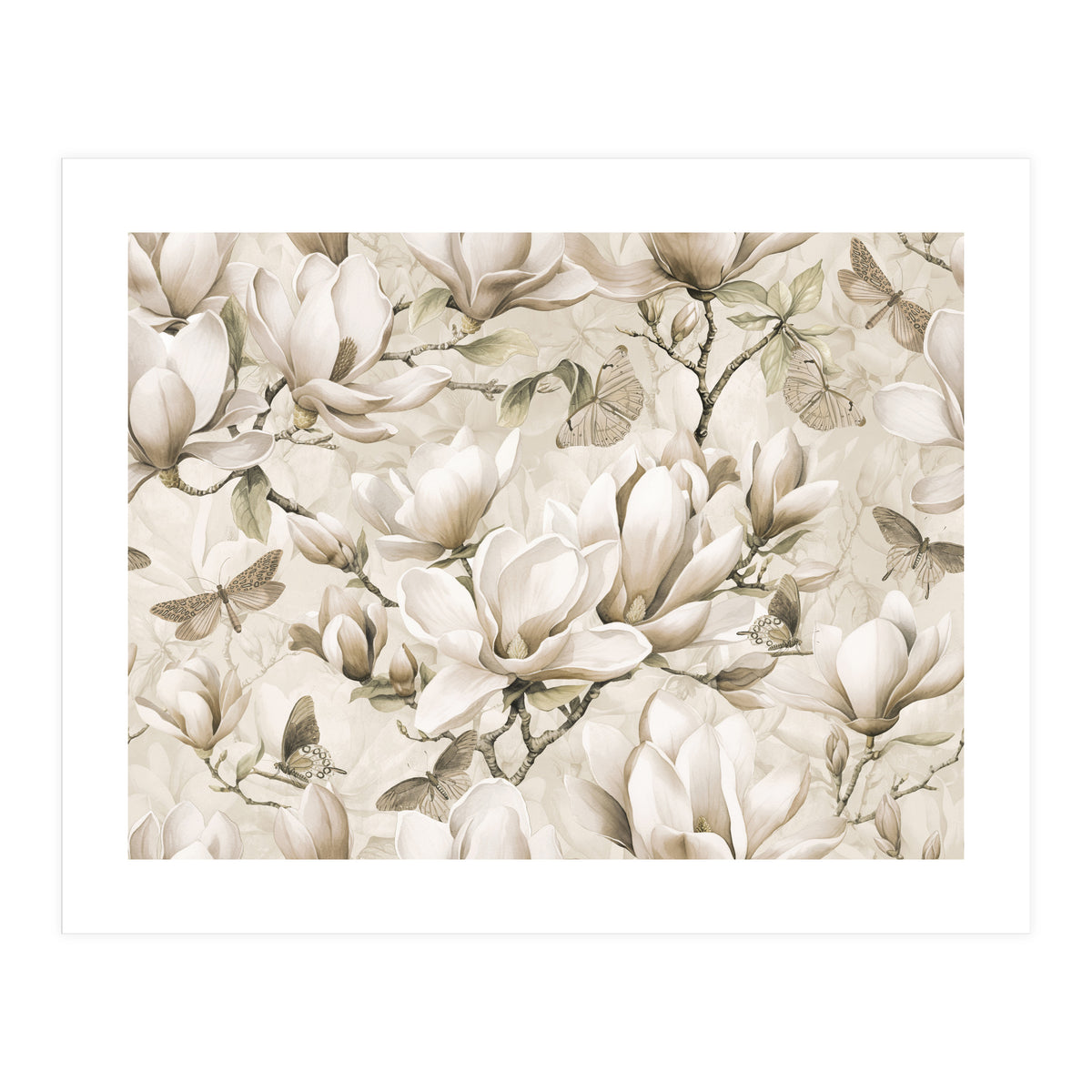 Magnolia And Butterfly Cream (Print Only)