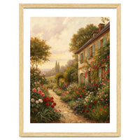 Idyllic Sunlit Cottage Garden Oil Painting