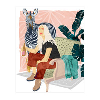 Zebra Hangout | Wildlife Urban Jungle Décor | Banana Leaves Monstera Plant Lady Fashion  (Print Only)