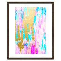 Meraki, Abstract Gold Painting, Colorful Graphic Design, Golden Pink Blue Eclectic Luxe Illustration